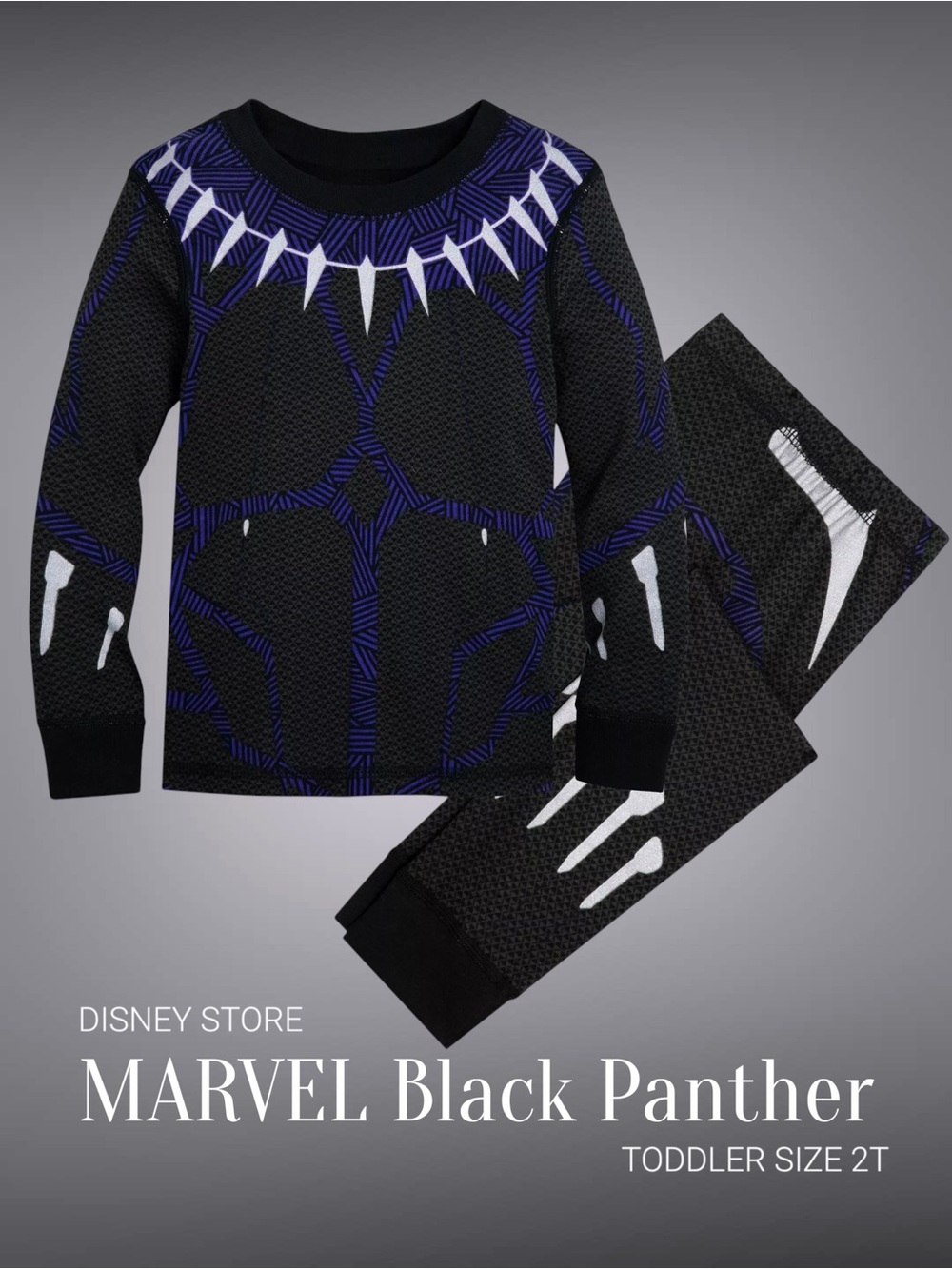 DISNEY MARVEL Black Panther Costume PJ Pajama Set, toddler boy size 2T LIKE NEW